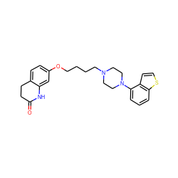 O=C1CCc2ccc(OCCCCN3CCN(c4cccc5sccc45)CC3)cc2N1 ZINC000036488423