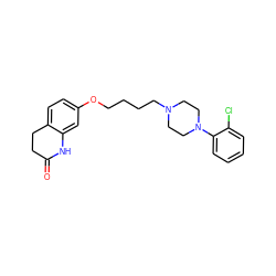 O=C1CCc2ccc(OCCCCN3CCN(c4ccccc4Cl)CC3)cc2N1 ZINC000027738593