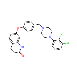 O=C1CCc2ccc(Oc3ccc(CN4CCN(c5cccc(Cl)c5Cl)CC4)cc3)cc2N1 ZINC000095556448