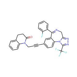 O=C1CCc2ccccc2N1CC#Cc1ccc2c(c1)C(c1ccccc1F)=NCc1nnc(C(F)(F)F)n1-2 ZINC000028229684