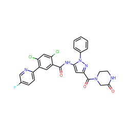 O=C1CN(C(=O)c2cc(NC(=O)c3cc(-c4ccc(F)cn4)c(Cl)cc3Cl)n(-c3ccccc3)n2)CCN1 ZINC001772609218