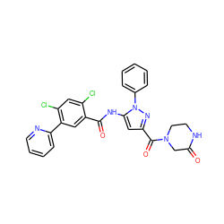 O=C1CN(C(=O)c2cc(NC(=O)c3cc(-c4ccccn4)c(Cl)cc3Cl)n(-c3ccccc3)n2)CCN1 ZINC001772593163