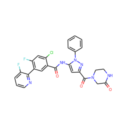 O=C1CN(C(=O)c2cc(NC(=O)c3cc(-c4ncccc4F)c(F)cc3Cl)n(-c3ccccc3)n2)CCN1 ZINC001772626724