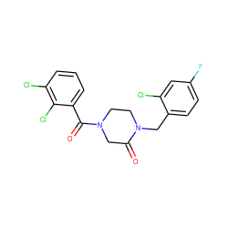 O=C1CN(C(=O)c2cccc(Cl)c2Cl)CCN1Cc1ccc(F)cc1Cl ZINC000059280309