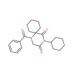 O=C1CN(C(=O)c2ccccc2)C2(CCCCC2)C(=O)N1C1CCCCC1 ZINC000653874637