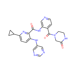 O=C1CN(C(=O)c2ccncc2NC(=O)c2nc(C3CC3)ccc2Nc2cncnc2)CCN1 ZINC000148744665