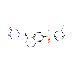 O=C1CN(C[C@@H]2CCCc3cc(S(=O)(=O)c4cccc(F)c4)ccc32)CCN1 ZINC000049045206