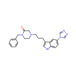 O=C1CN(CCCc2c[nH]c3ccc(-n4cnnc4)cc23)CCN1Cc1ccccc1 ZINC000000602165