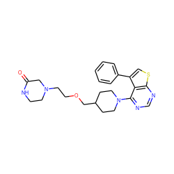 O=C1CN(CCOCC2CCN(c3ncnc4scc(-c5ccccc5)c34)CC2)CCN1 ZINC000223006088