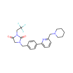 O=C1CN(Cc2ccc(-c3cccc(CN4CCCCC4)n3)cc2)C(=O)N1CC(F)(F)F ZINC000072124957