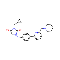 O=C1CN(Cc2ccc(-c3cccc(CN4CCCCC4)n3)cc2)C(=O)N1CC1CC1 ZINC000072125169