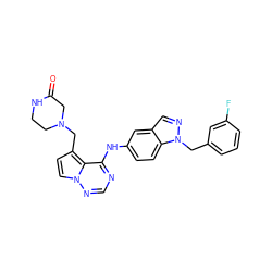 O=C1CN(Cc2ccn3ncnc(Nc4ccc5c(cnn5Cc5cccc(F)c5)c4)c23)CCN1 ZINC000028817164