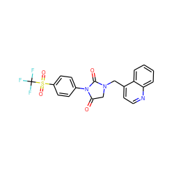 O=C1CN(Cc2ccnc3ccccc23)C(=O)N1c1ccc(S(=O)(=O)C(F)(F)F)cc1 ZINC000071318977