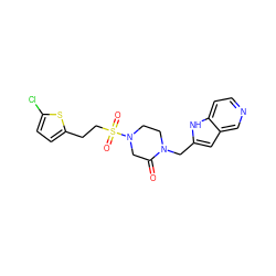 O=C1CN(S(=O)(=O)CCc2ccc(Cl)s2)CCN1Cc1cc2cnccc2[nH]1 ZINC000100935032