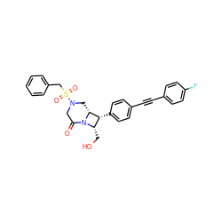 O=C1CN(S(=O)(=O)Cc2ccccc2)C[C@@H]2[C@H](c3ccc(C#Cc4ccc(F)cc4)cc3)[C@H](CO)N12 ZINC000095601592