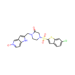 O=C1CN(S(=O)(=O)c2cc3ccc(Cl)cc3s2)CCN1Cc1cc2c[n+]([O-])ccc2[nH]1 ZINC000013493282