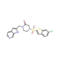 O=C1CN(S(=O)(=O)c2cc3ccc(Cl)cc3s2)CCN1Cc1cc2ccncc2[nH]1 ZINC000100935019