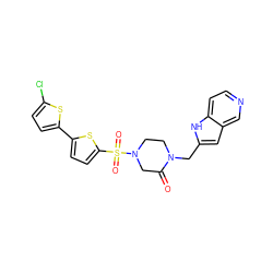 O=C1CN(S(=O)(=O)c2ccc(-c3ccc(Cl)s3)s2)CCN1Cc1cc2cnccc2[nH]1 ZINC000100935055