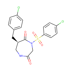 O=C1CN(S(=O)(=O)c2ccc(Cl)cc2)C(=O)[C@H](Cc2ccc(Cl)cc2)CN1 ZINC000028894247