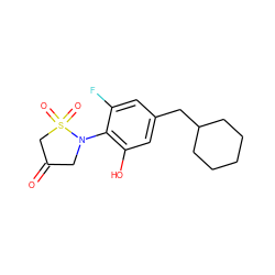 O=C1CN(c2c(O)cc(CC3CCCCC3)cc2F)S(=O)(=O)C1 ZINC000045336491