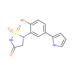 O=C1CN(c2cc(-c3ccc[nH]3)ccc2O)S(=O)(=O)N1 ZINC000045373950