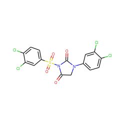 O=C1CN(c2ccc(Cl)c(Cl)c2)C(=O)N1S(=O)(=O)c1ccc(Cl)c(Cl)c1 ZINC000013763646