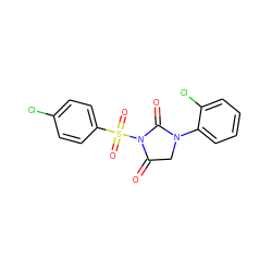 O=C1CN(c2ccccc2Cl)C(=O)N1S(=O)(=O)c1ccc(Cl)cc1 ZINC000013763613