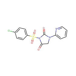 O=C1CN(c2ccccn2)C(=O)N1S(=O)(=O)c1ccc(Cl)cc1 ZINC000013763651