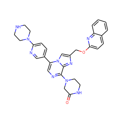 O=C1CN(c2ncc(-c3ccc(N4CCNCC4)nc3)n3cc(COc4ccc5ccccc5n4)nc23)CCN1 ZINC000222035302