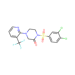 O=C1CN(c2ncccc2C(F)(F)F)CCN1S(=O)(=O)c1ccc(Cl)c(Cl)c1 ZINC000040833699