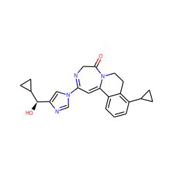 O=C1CN=C(n2cnc([C@@H](O)C3CC3)c2)C=C2c3cccc(C4CC4)c3CCN12 ZINC000149065610