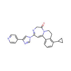 O=C1CN=C(n2cnc(-c3ccncc3)c2)C=C2c3cccc(C4CC4)c3CCN12 ZINC000149114304