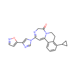 O=C1CN=C(n2cnc(-c3ccno3)c2)C=C2c3cccc(C4CC4)c3CCN12 ZINC000149058616