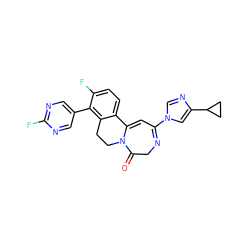 O=C1CN=C(n2cnc(C3CC3)c2)C=C2c3ccc(F)c(-c4cnc(F)nc4)c3CCN12 ZINC000149506465