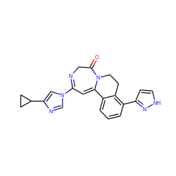 O=C1CN=C(n2cnc(C3CC3)c2)C=C2c3cccc(-c4cc[nH]n4)c3CCN12 ZINC000149066074