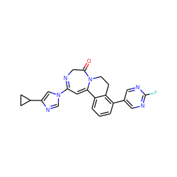 O=C1CN=C(n2cnc(C3CC3)c2)C=C2c3cccc(-c4cnc(F)nc4)c3CCN12 ZINC000149136808