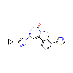 O=C1CN=C(n2cnc(C3CC3)c2)C=C2c3cccc(-c4cncs4)c3CCN12 ZINC000149147111