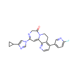 O=C1CN=C(n2cnc(C3CC3)c2)C=C2c3nccc(-c4ccc(F)nc4)c3CCN12 ZINC000169708337