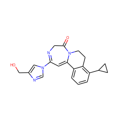 O=C1CN=C(n2cnc(CO)c2)C=C2c3cccc(C4CC4)c3CCN12 ZINC000149107122