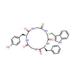 O=C1CNC(=O)[C@H](Cc2ccccc2)NC(=O)[C@@H](Cc2c[nH]c3ccccc23)NC(=O)CNC(=O)[C@H](Cc2ccc(O)cc2)N1 ZINC000198905508