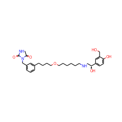 O=C1CNC(=O)N1Cc1cccc(CCCCOCCCCCCNC[C@H](O)c2ccc(O)c(CO)c2)c1 ZINC000072112354