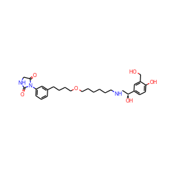 O=C1CNC(=O)N1c1cccc(CCCCOCCCCCCNC[C@H](O)c2ccc(O)c(CO)c2)c1 ZINC000003989497