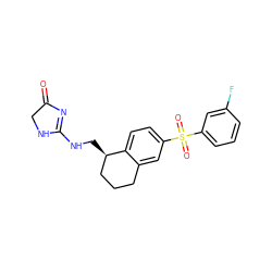 O=C1CNC(NC[C@@H]2CCCc3cc(S(=O)(=O)c4cccc(F)c4)ccc32)=N1 ZINC000049112097