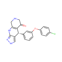 O=C1CNCC2=C1[C@H](c1cccc(Oc3ccc(Cl)cc3)c1)c1c[nH]nc1N2 ZINC000034839103