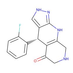 O=C1CNCC2=C1[C@H](c1ccccc1F)c1c[nH]nc1N2 ZINC000118043387