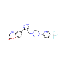 O=C1CNc2cc(-c3n[nH]cc3CN3CCN(c4ccc(C(F)(F)F)cn4)CC3)ccc2O1 ZINC000653674077