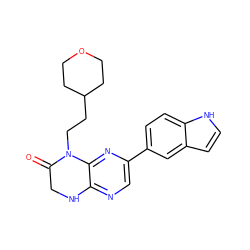 O=C1CNc2ncc(-c3ccc4[nH]ccc4c3)nc2N1CCC1CCOCC1 ZINC000113196400