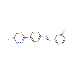 O=C1COC(c2ccc(/N=C/c3cccc(Cl)c3)cc2)=NN1 ZINC001772631890