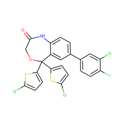 O=C1COC(c2ccc(Cl)s2)(c2ccc(Cl)s2)c2cc(-c3ccc(F)c(Cl)c3)ccc2N1 ZINC000049877672