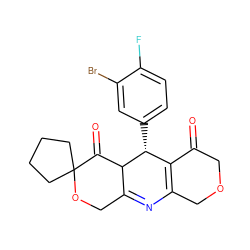 O=C1COCC2=C1[C@@H](c1ccc(F)c(Br)c1)C1C(=O)C3(CCCC3)OCC1=N2 ZINC000040568446